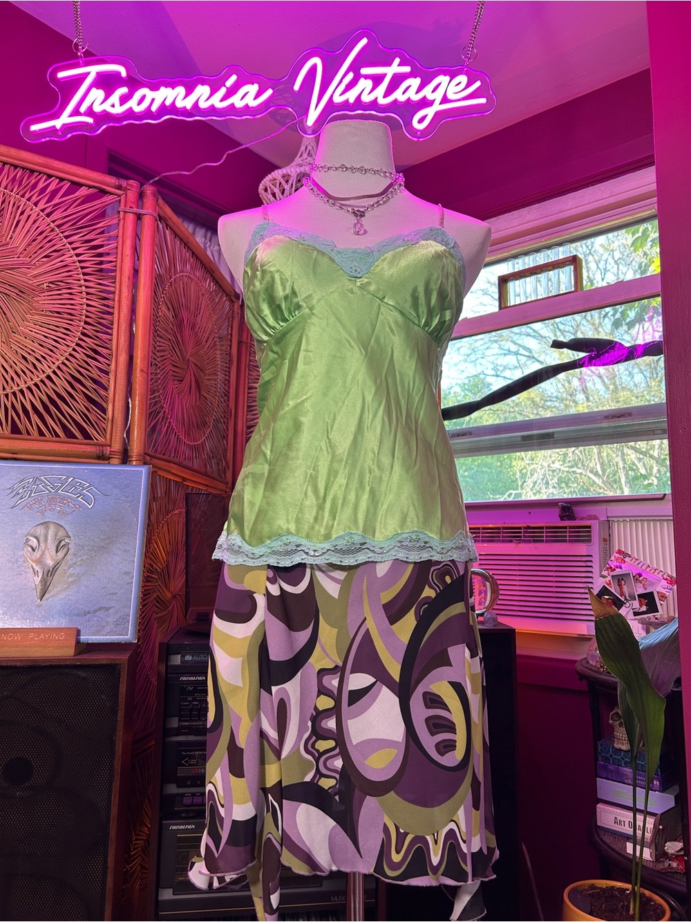 No Boundaries Y2K Lime Green Satin Lace-Trim Cami Tank Top